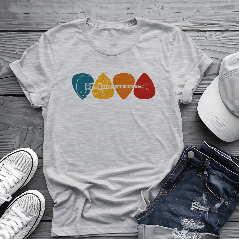 Colorful Guitar Picks Tee 🎸 Minimalist Guitarist Shirt - Music Lover Gift