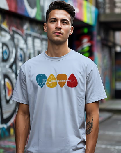 Colorful Guitar Picks Tee 🎸 Minimalist Guitarist Shirt - Music Lover Gift