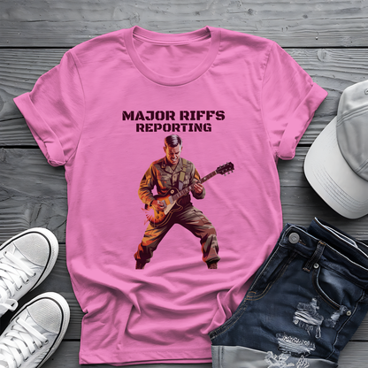 Major Riffs Reporting Tee 🎸 Military Guitar Shirt - Army Rocker Gift