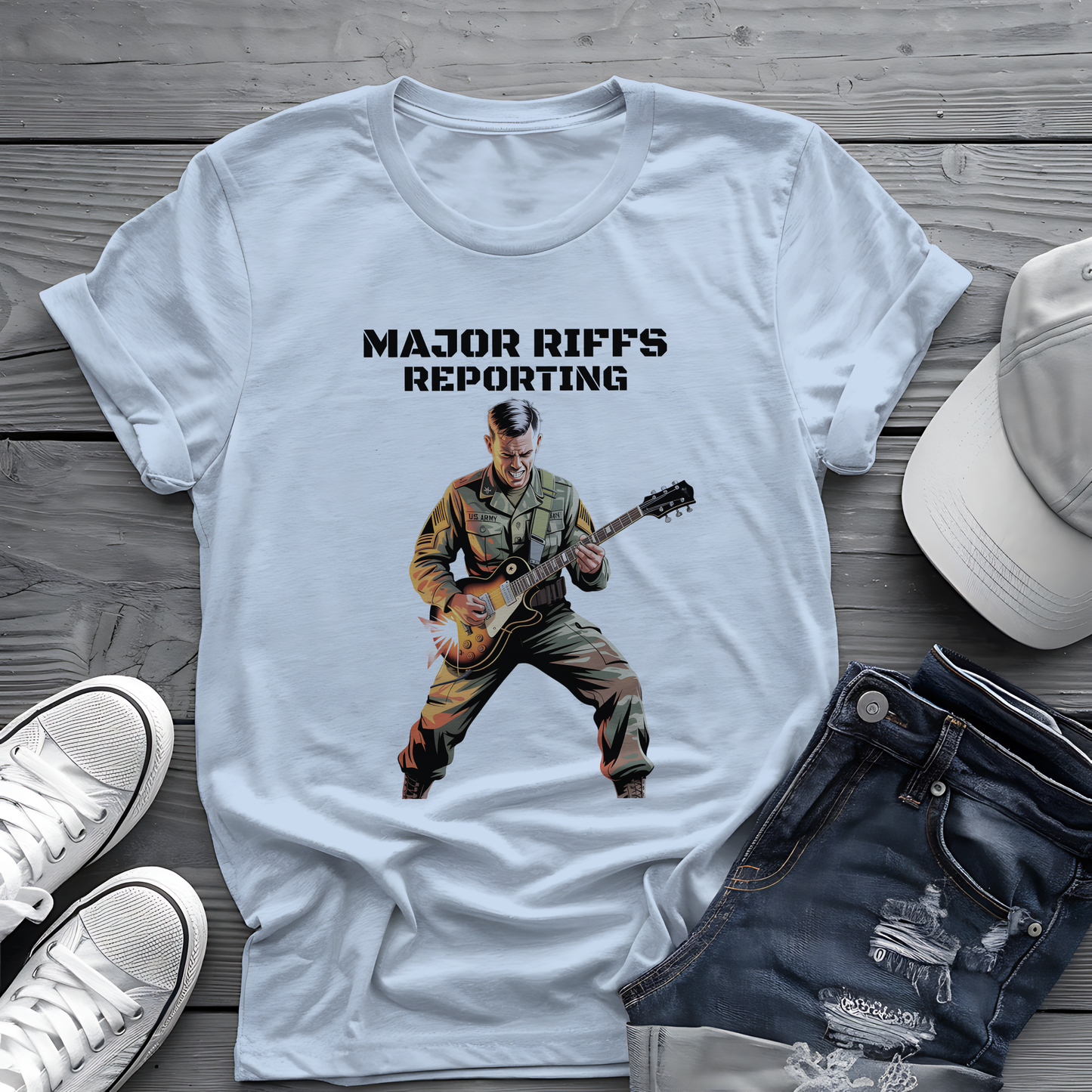 Major Riffs Reporting Tee 🎸 Military Guitar Shirt - Army Rocker Gift