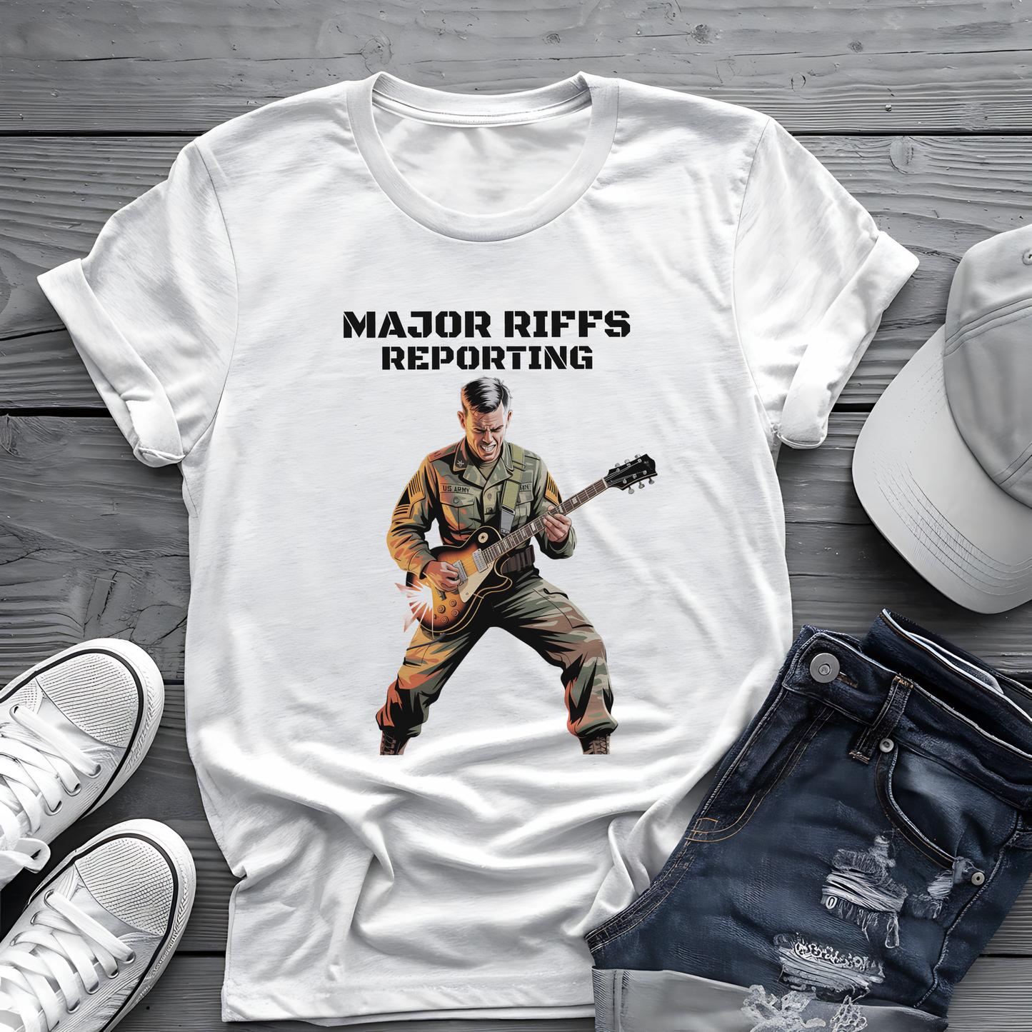 Major Riffs Reporting Tee 🎸 Military Guitar Shirt - Army Rocker Gift