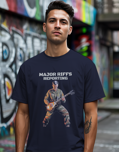 Major Riffs Reporting Tee 🎸 Military Guitar Shirt - Army Rocker Gift