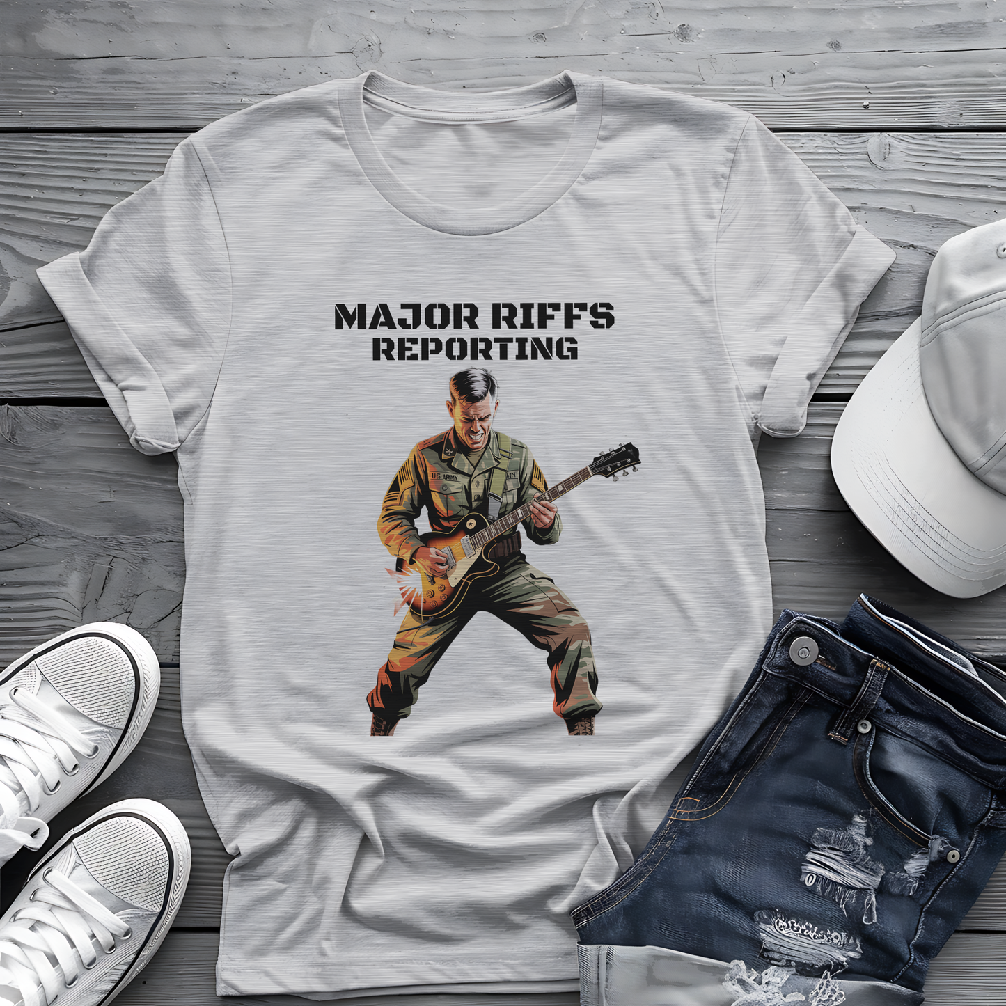 Major Riffs Reporting Tee 🎸 Military Guitar Shirt - Army Rocker Gift