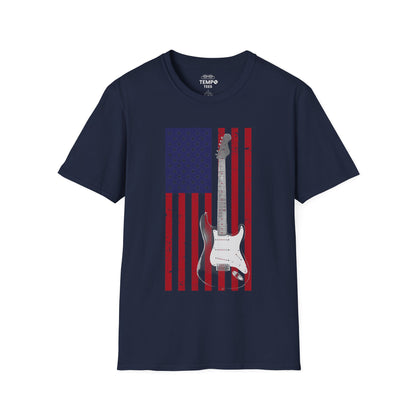 American Flag Guitar Tee 🎸 Patriotic Music Shirt - USA Guitarist Gift