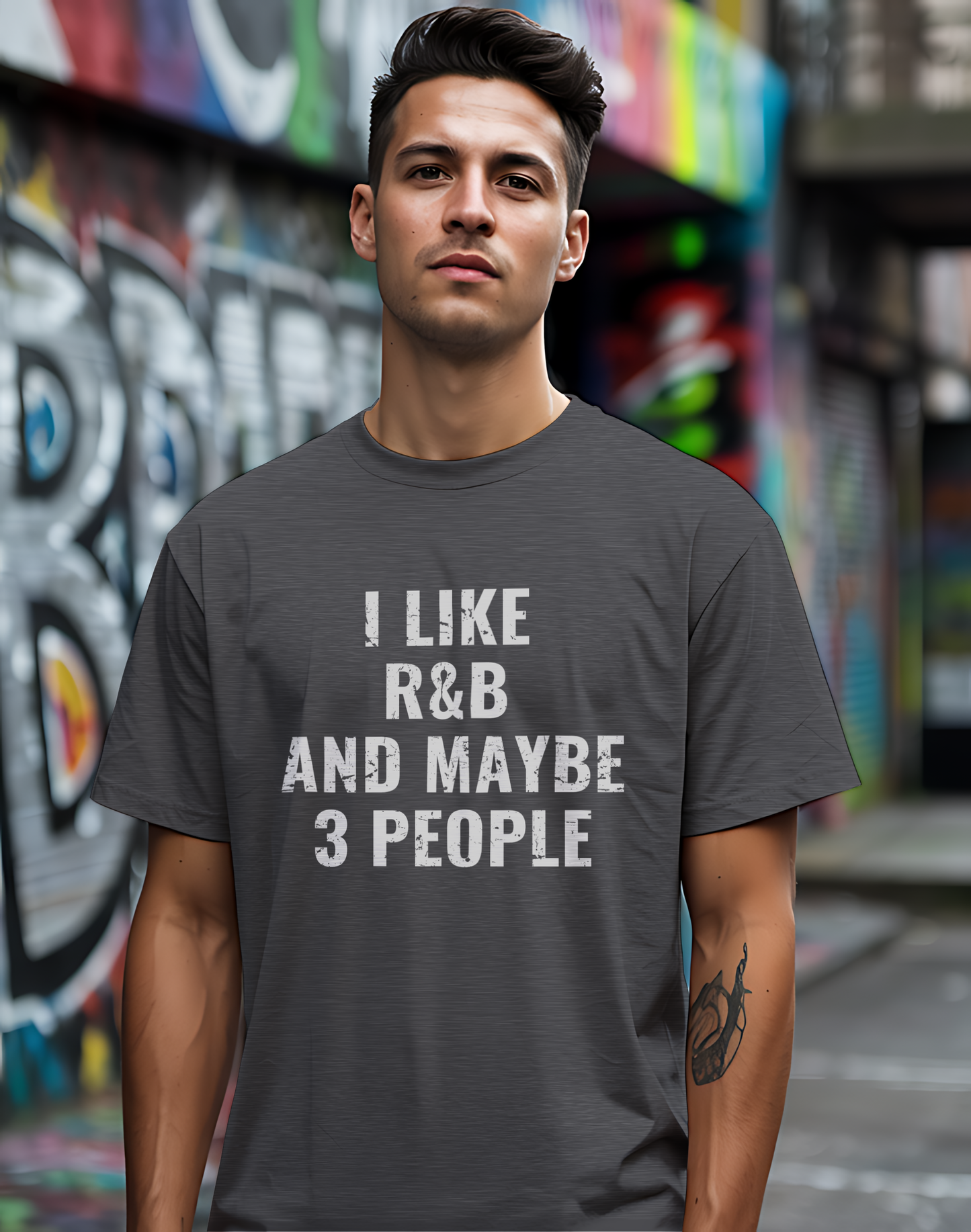 I Like R&B and Maybe 3 People Tee 🎤 Bold Introverted R&B Shirt - Distressed Design