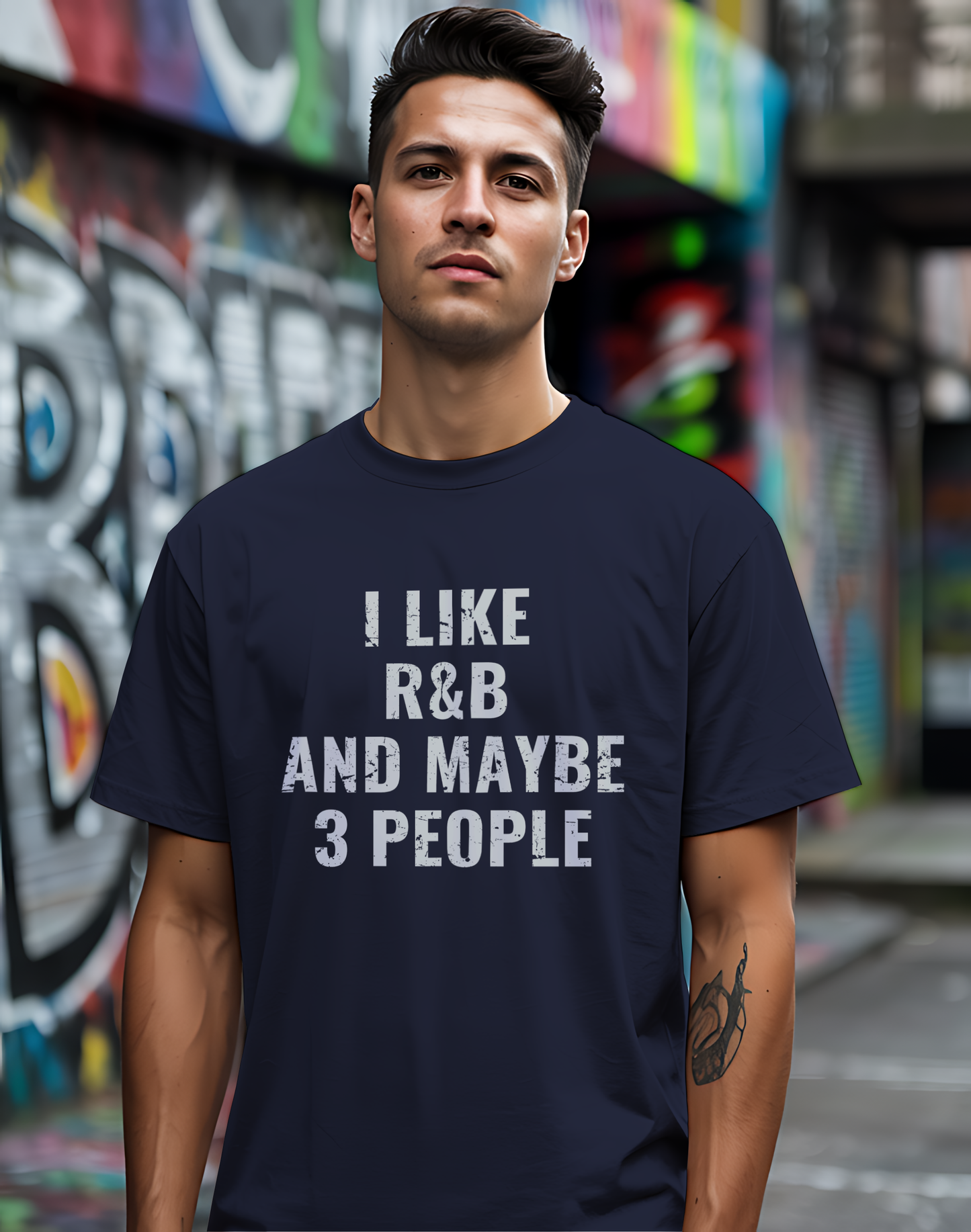 I Like R&B and Maybe 3 People Tee 🎤 Bold Introverted R&B Shirt - Distressed Design