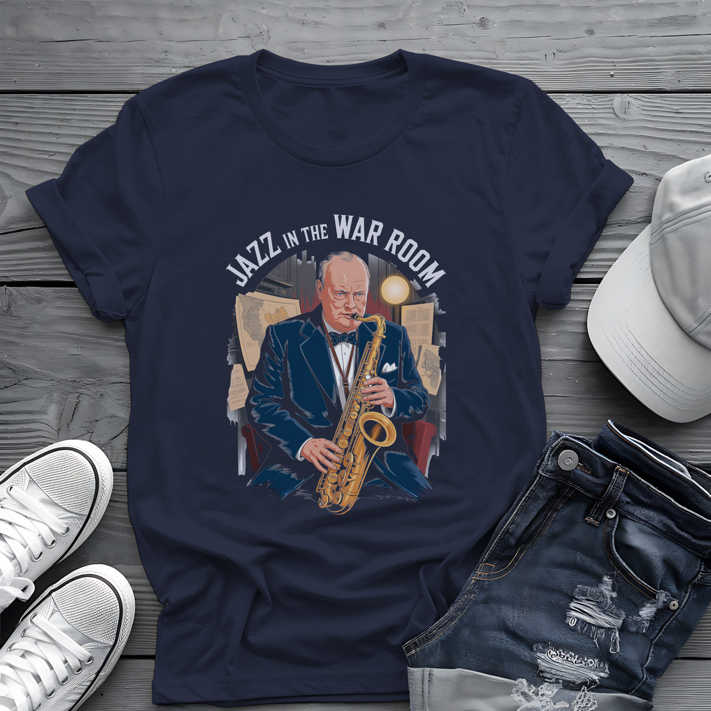 Churchill Jazz Tee 🎷 Funny War Room Music Shirt - Historical Gift