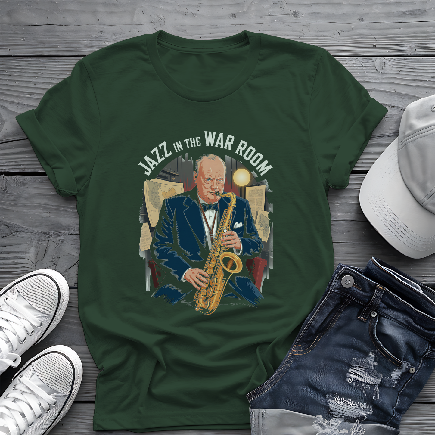 Churchill Jazz Tee 🎷 Funny War Room Music Shirt - Historical Gift
