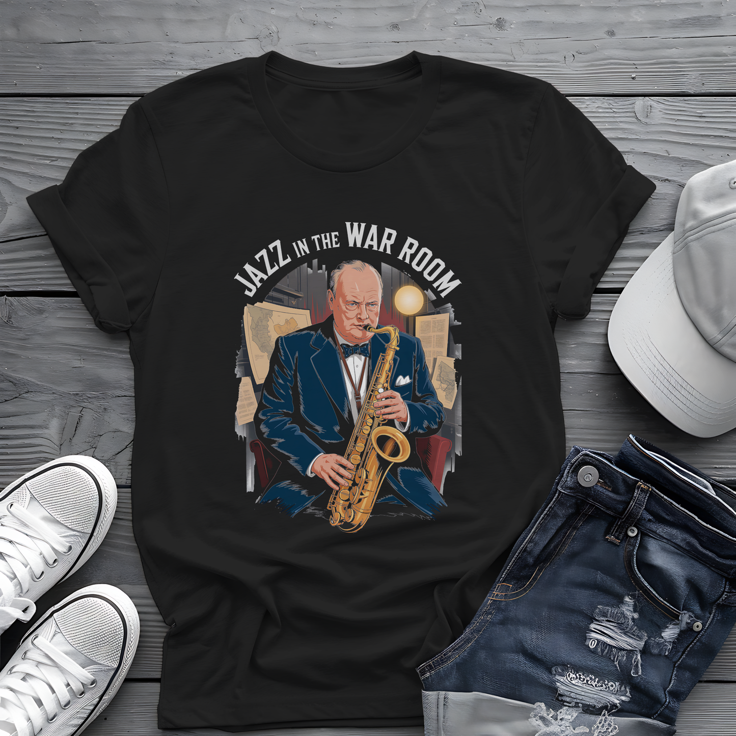 Churchill Jazz Tee 🎷 Funny War Room Music Shirt - Historical Gift