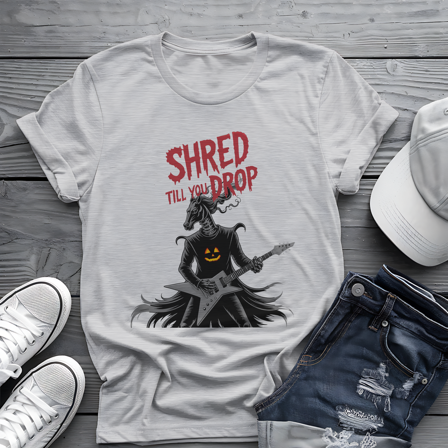 Shred Horseman Tee 🎸 Halloween Guitar Shirt - Spooky Music