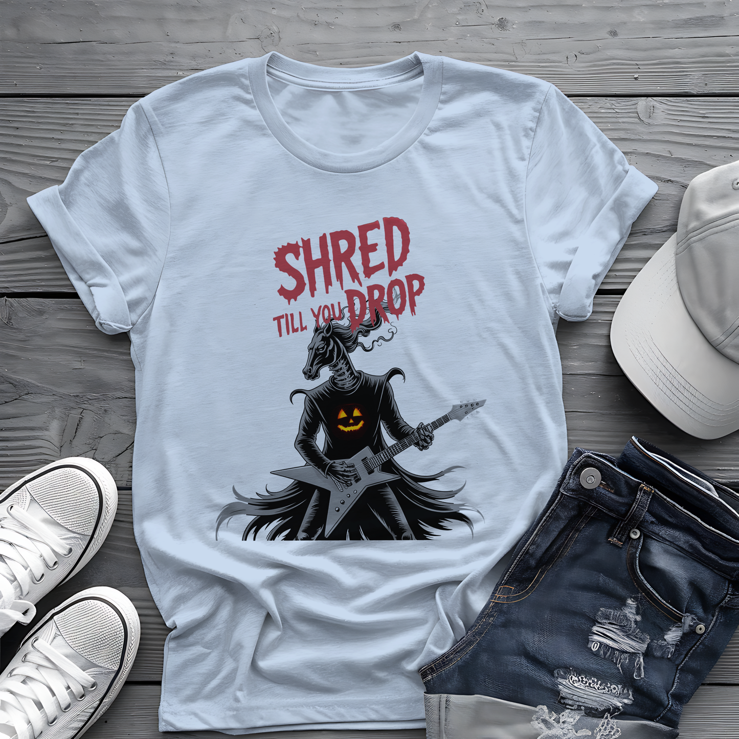 Shred Horseman Tee 🎸 Halloween Guitar Shirt - Spooky Music