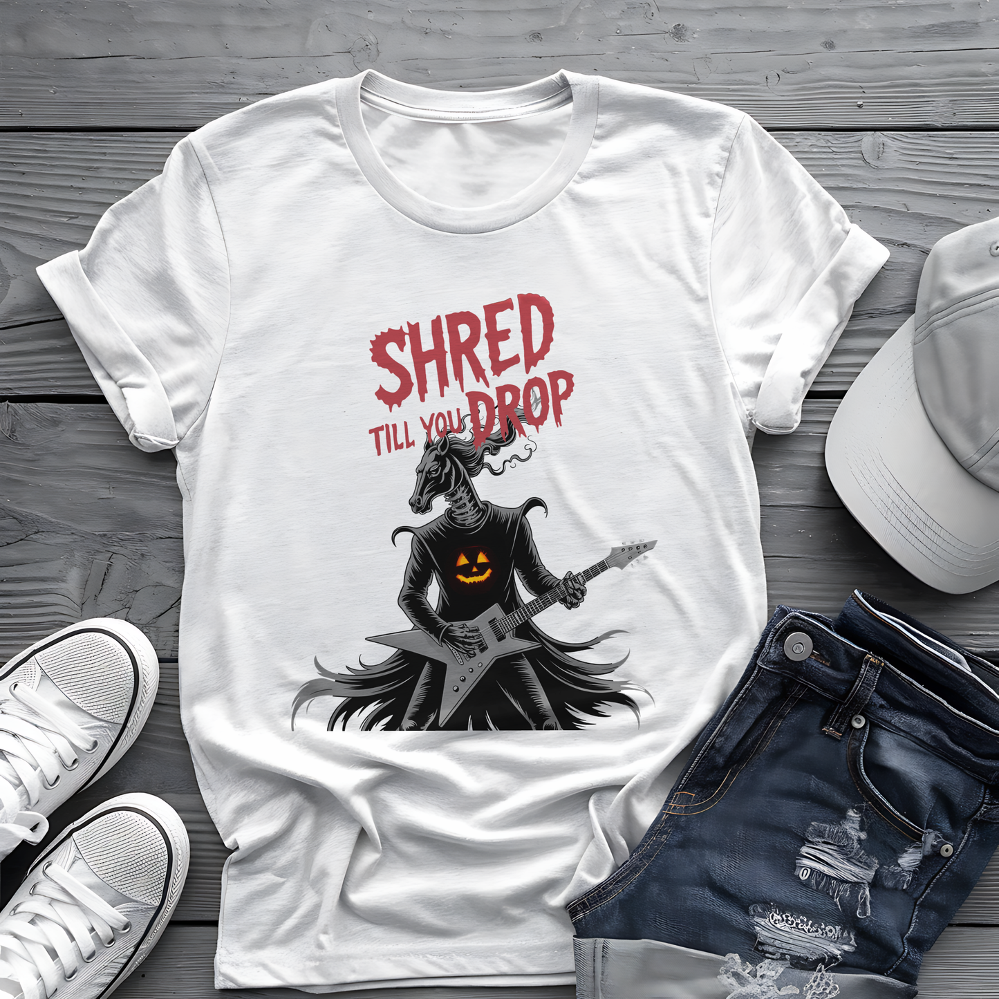 Shred Horseman Tee 🎸 Halloween Guitar Shirt - Spooky Music