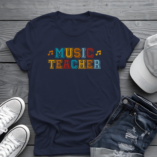 Retro Music Teacher Tee 🎶 Colorful Educator Shirt - Music Appreciation Gift