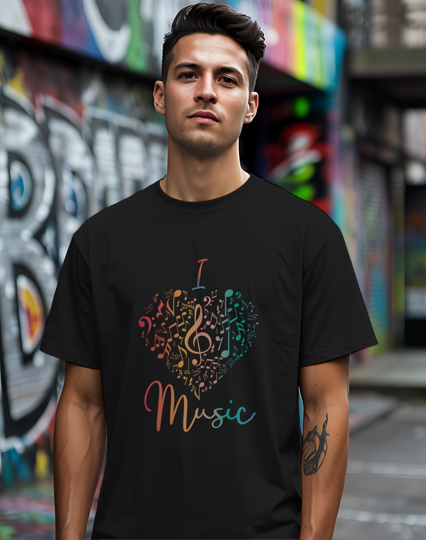 I Love Music Tee 🎶 Colorful Note Heart Shirt - Music Lover Gift