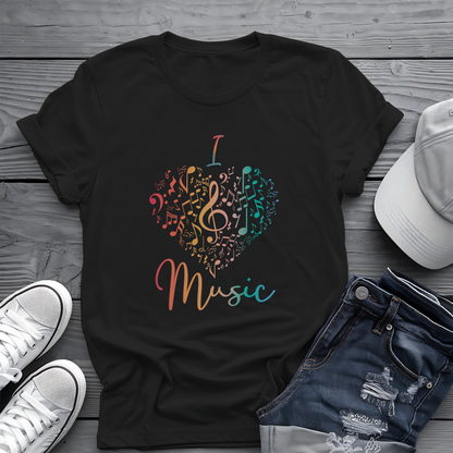 I Love Music Tee 🎶 Colorful Note Heart Shirt - Music Lover Gift