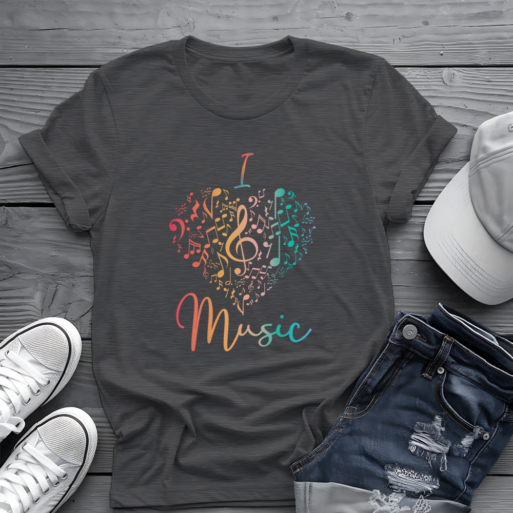 I Love Music Tee 🎶 Colorful Note Heart Shirt - Music Lover Gift