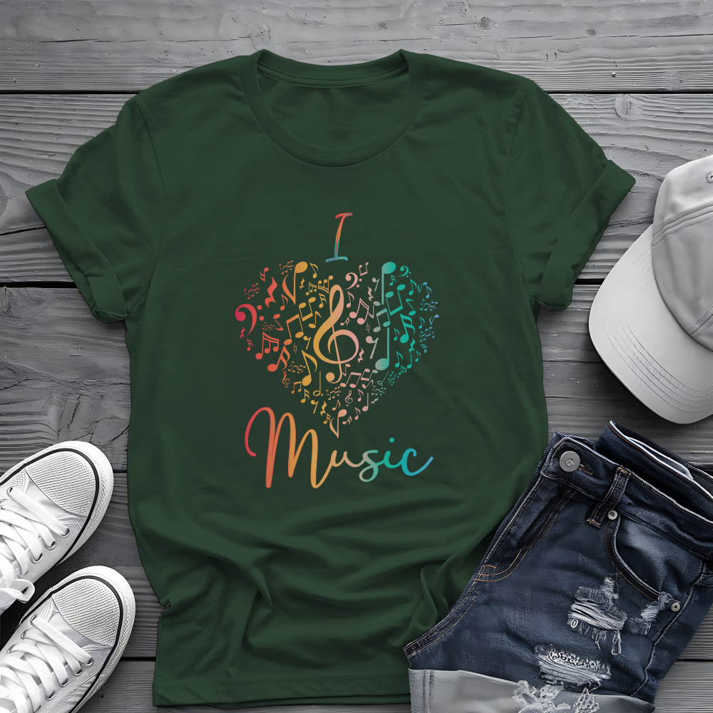 I Love Music Tee 🎶 Colorful Note Heart Shirt - Music Lover Gift