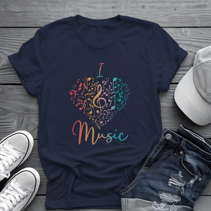 I Love Music Tee 🎶 Colorful Note Heart Shirt - Music Lover Gift