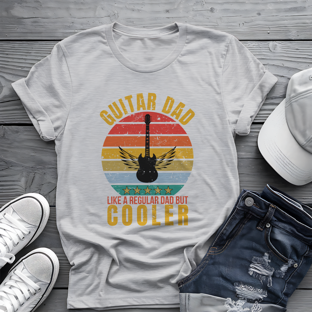 Guitar Dad Tee 🎸 Retro Sunset Shirt - Cool Dad Gift