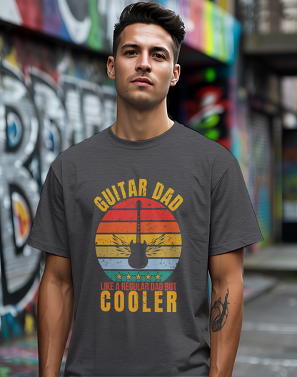 Guitar Dad Tee 🎸 Retro Sunset Shirt - Cool Dad Gift