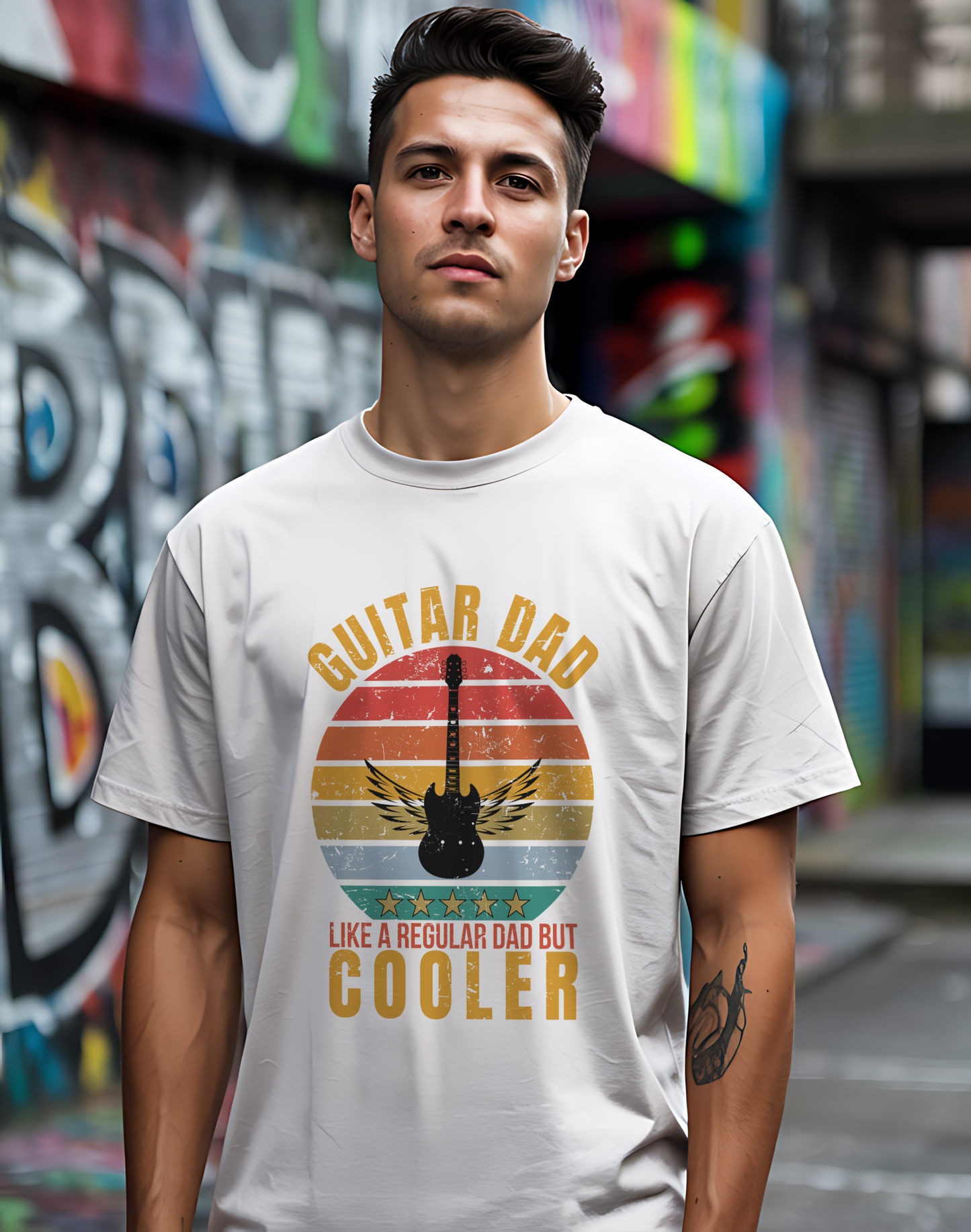 Guitar Dad Tee 🎸 Retro Sunset Shirt - Cool Dad Gift