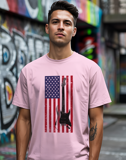 American Flag Guitar Tee 🎸 Patriotic Music Shirt - USA Guitarist Gift