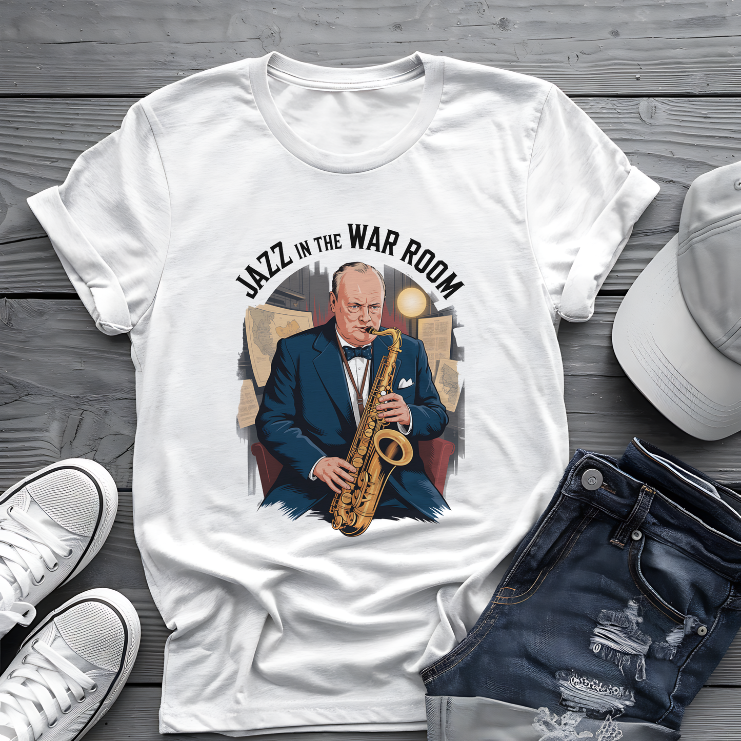 Churchill Jazz Tee 🎷 Funny War Room Music Shirt - Historical Gift