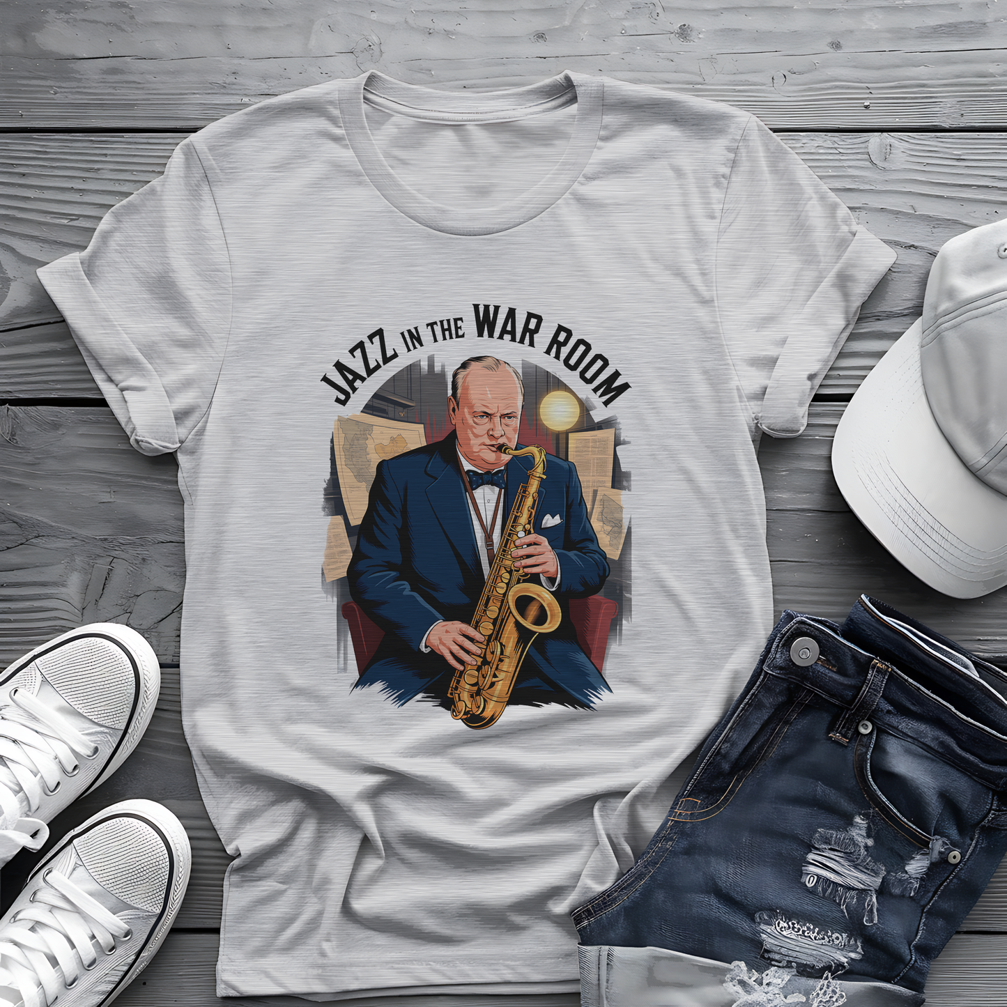 Churchill Jazz Tee 🎷 Funny War Room Music Shirt - Historical Gift