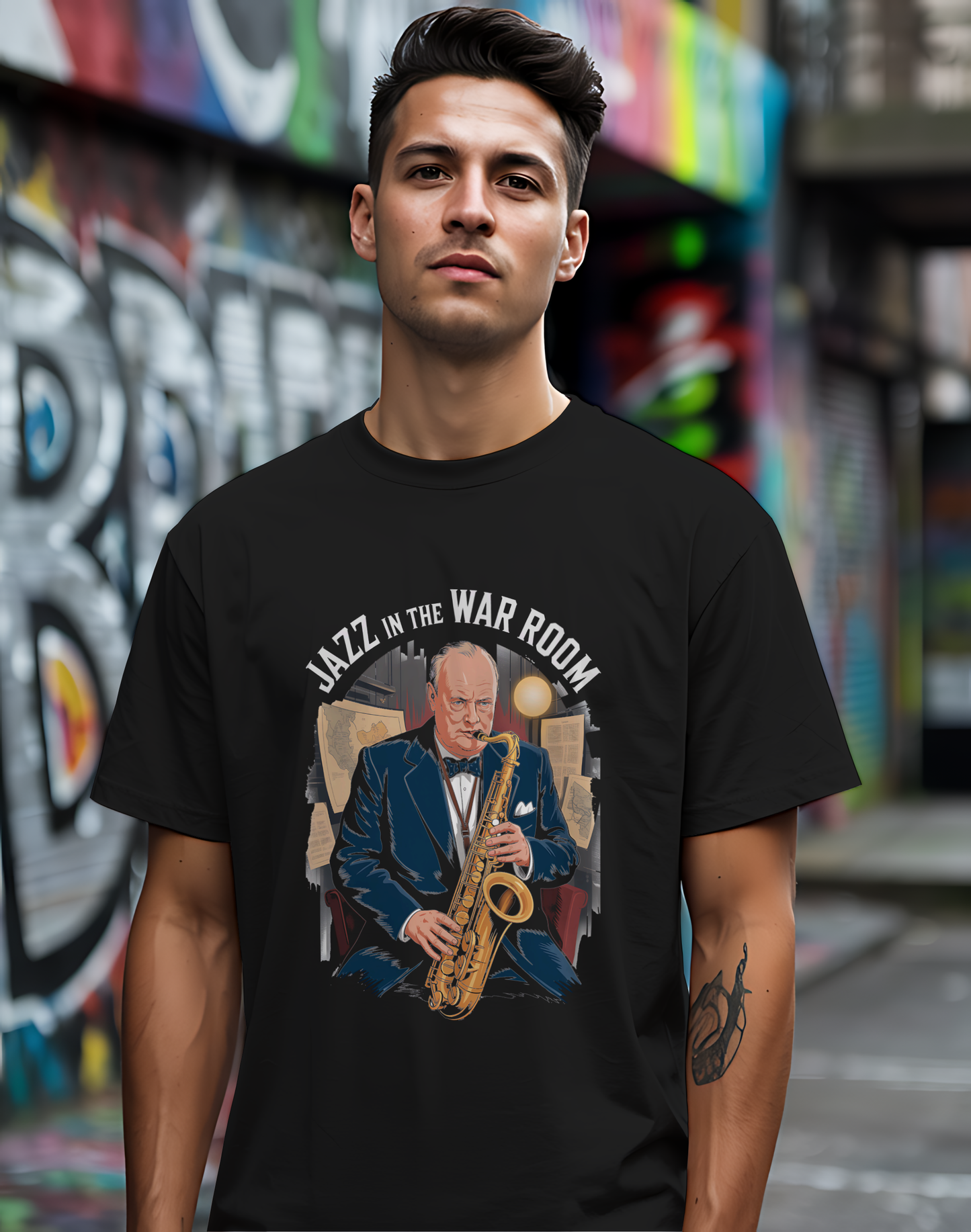 Churchill Jazz Tee 🎷 Funny War Room Music Shirt - Historical Gift