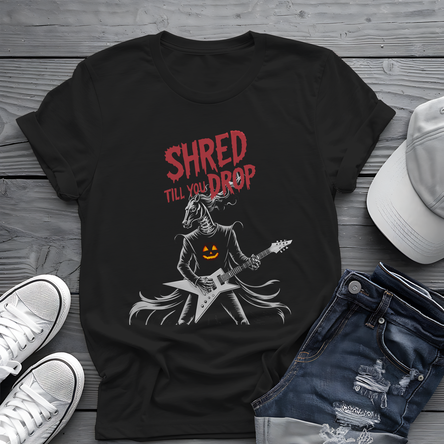Shred Horseman Tee 🎸 Halloween Guitar Shirt - Spooky Music