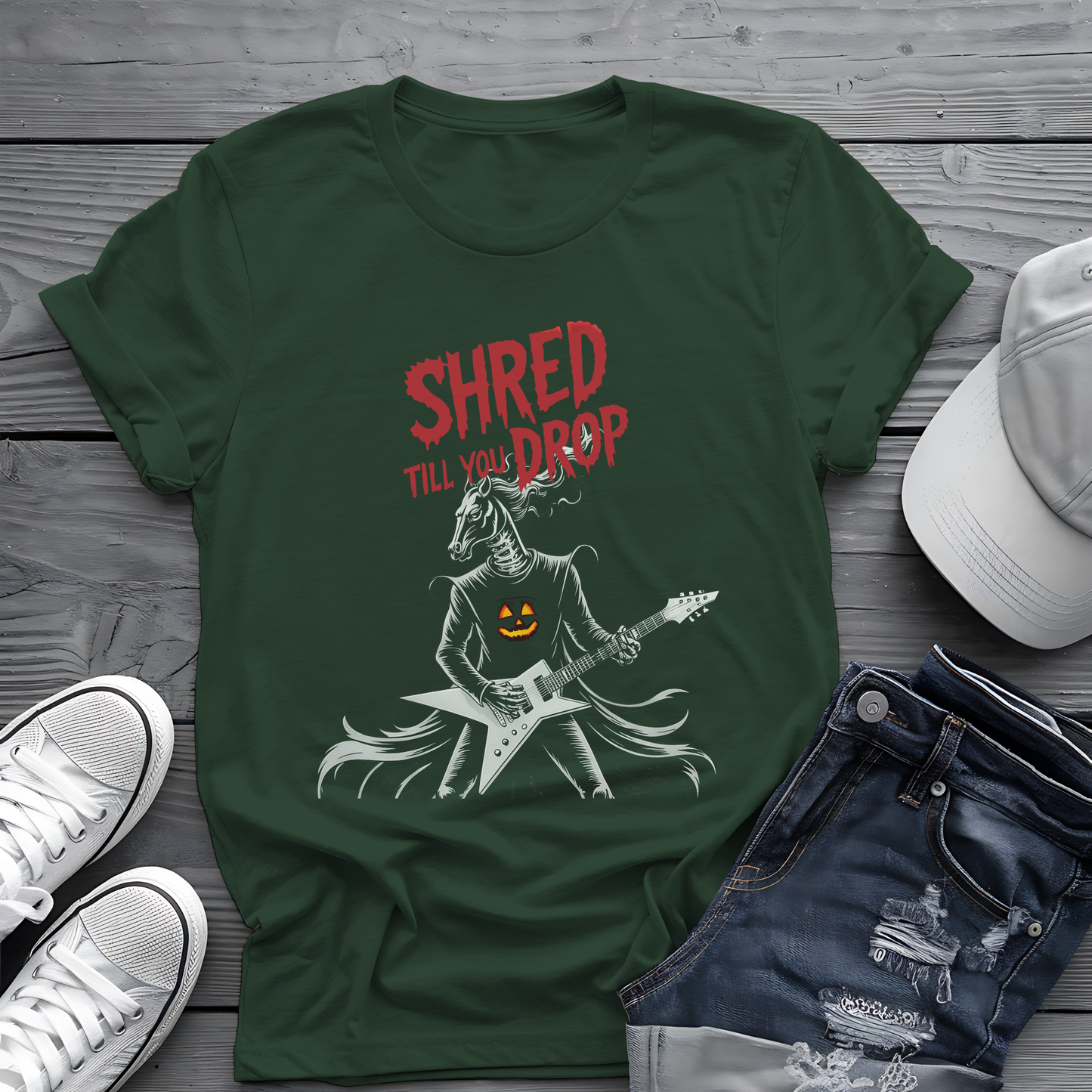 Shred Horseman Tee 🎸 Halloween Guitar Shirt - Spooky Music