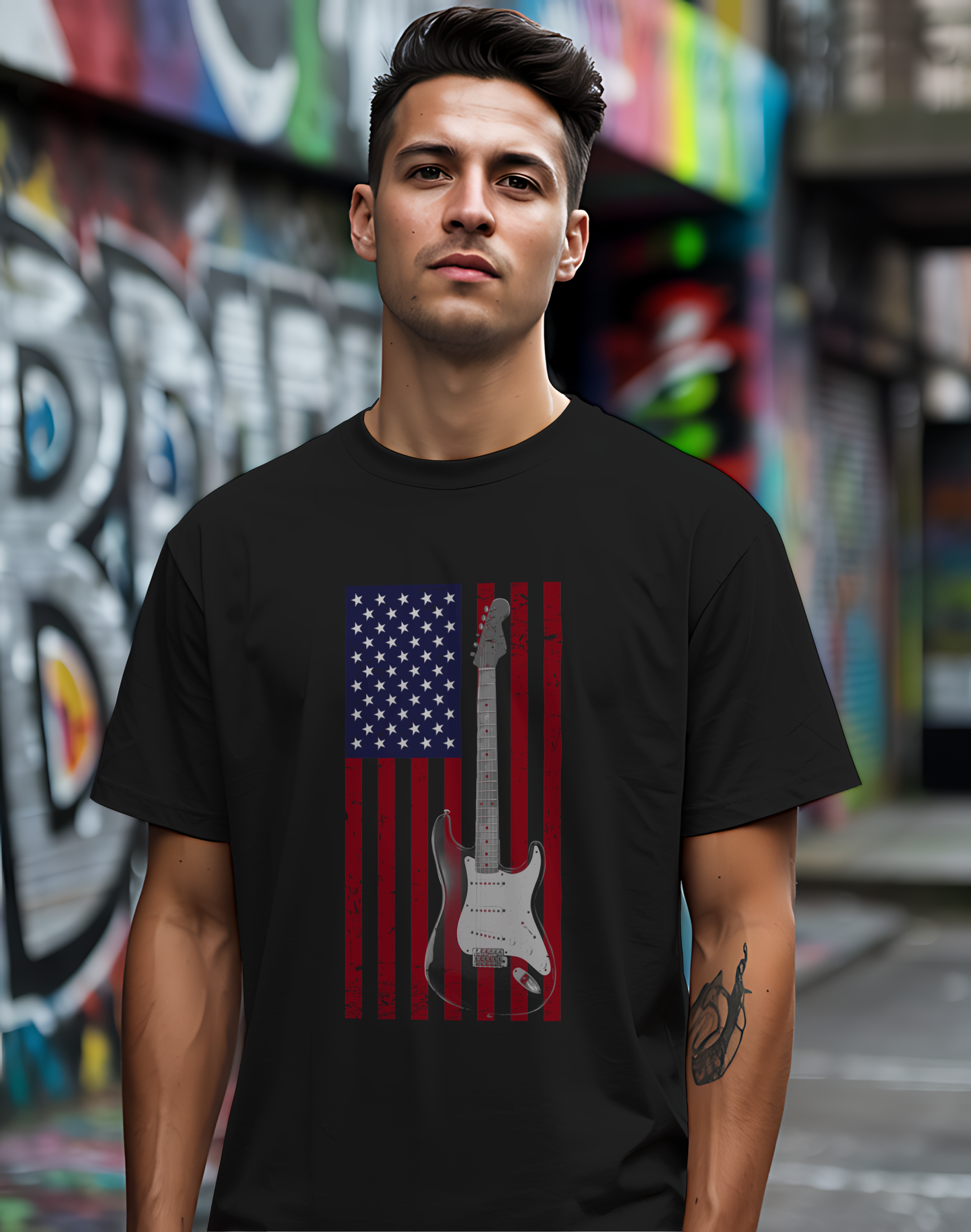 American Flag Guitar Tee 🎸 Patriotic Music Shirt - USA Guitarist Gift