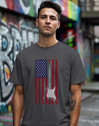 American Flag Guitar Tee 🎸 Patriotic Music Shirt - USA Guitarist Gift