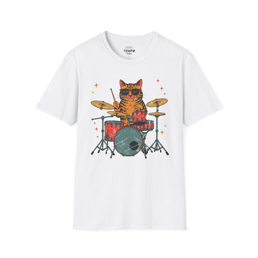 Drummer Cat Tee 🥁 Funny Music Shirt - Cat Lover Gift