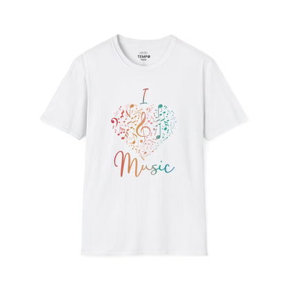 I Love Music Tee 🎶 Colorful Note Heart Shirt - Music Lover Gift