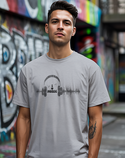 Headphones & Soundwave Tee 🎧 Minimalist Music Shirt - Audiophile Gift