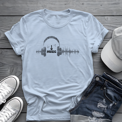 Headphones & Soundwave Tee 🎧 Minimalist Music Shirt - Audiophile Gift