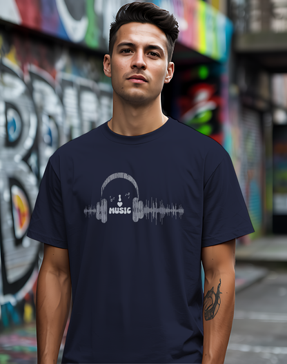 Headphones & Soundwave Tee 🎧 Minimalist Music Shirt - Audiophile Gift