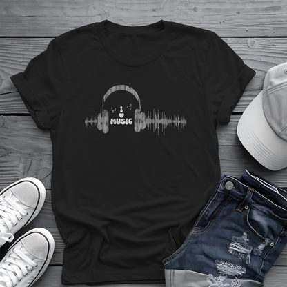 Headphones & Soundwave Tee 🎧 Minimalist Music Shirt - Audiophile Gift