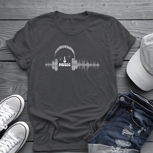 Headphones & Soundwave Tee 🎧 Minimalist Music Shirt - Audiophile Gift