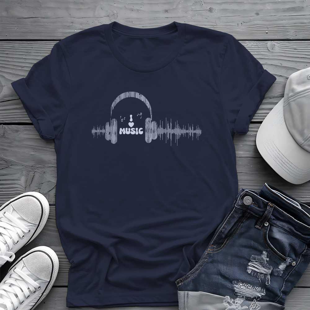 Headphones & Soundwave Tee 🎧 Minimalist Music Shirt - Audiophile Gift