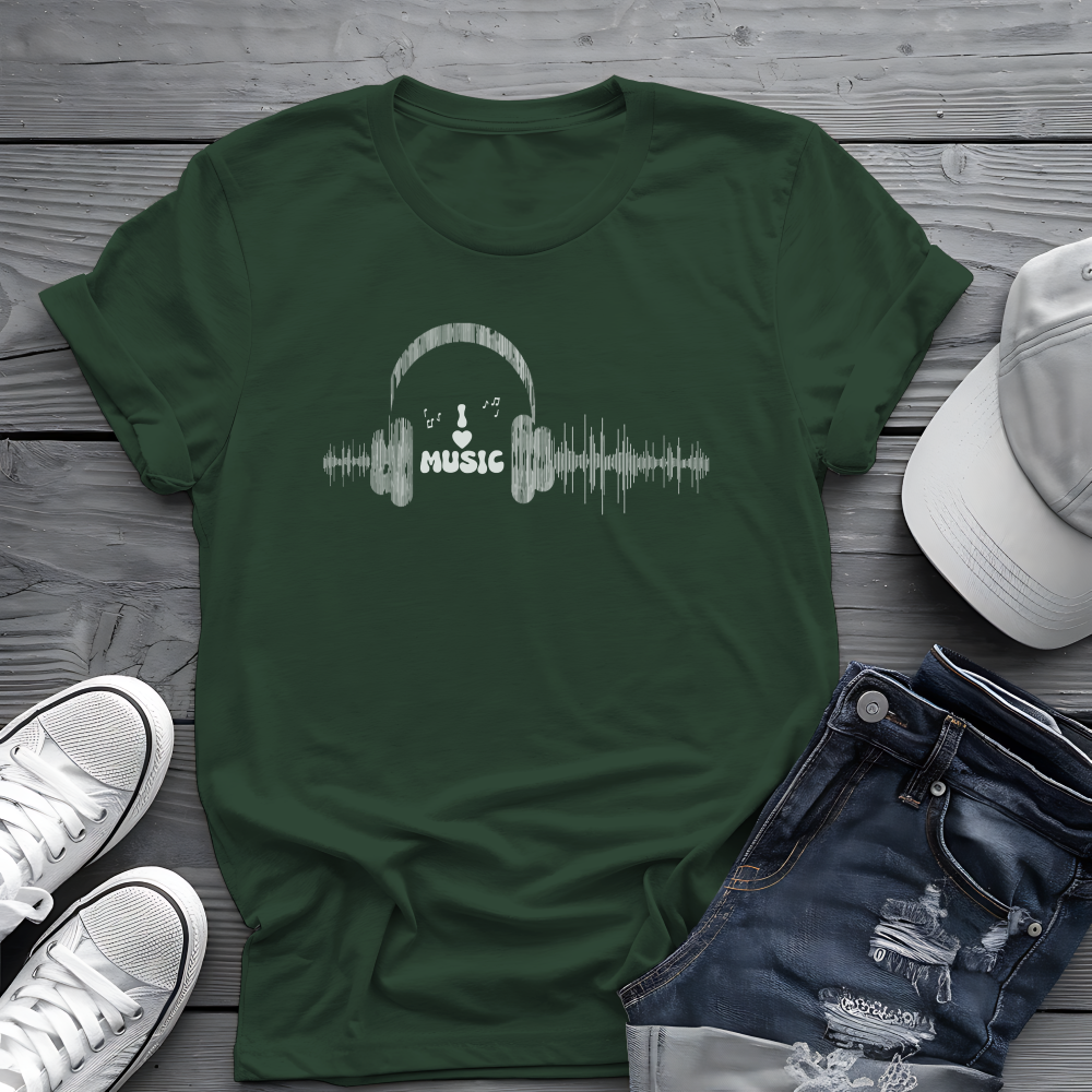 Headphones & Soundwave Tee 🎧 Minimalist Music Shirt - Audiophile Gift