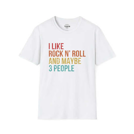 I Like Rock N' Roll and Maybe 3 People Tee 🎸 Funny Introverted Rock Shirt - Retro Design