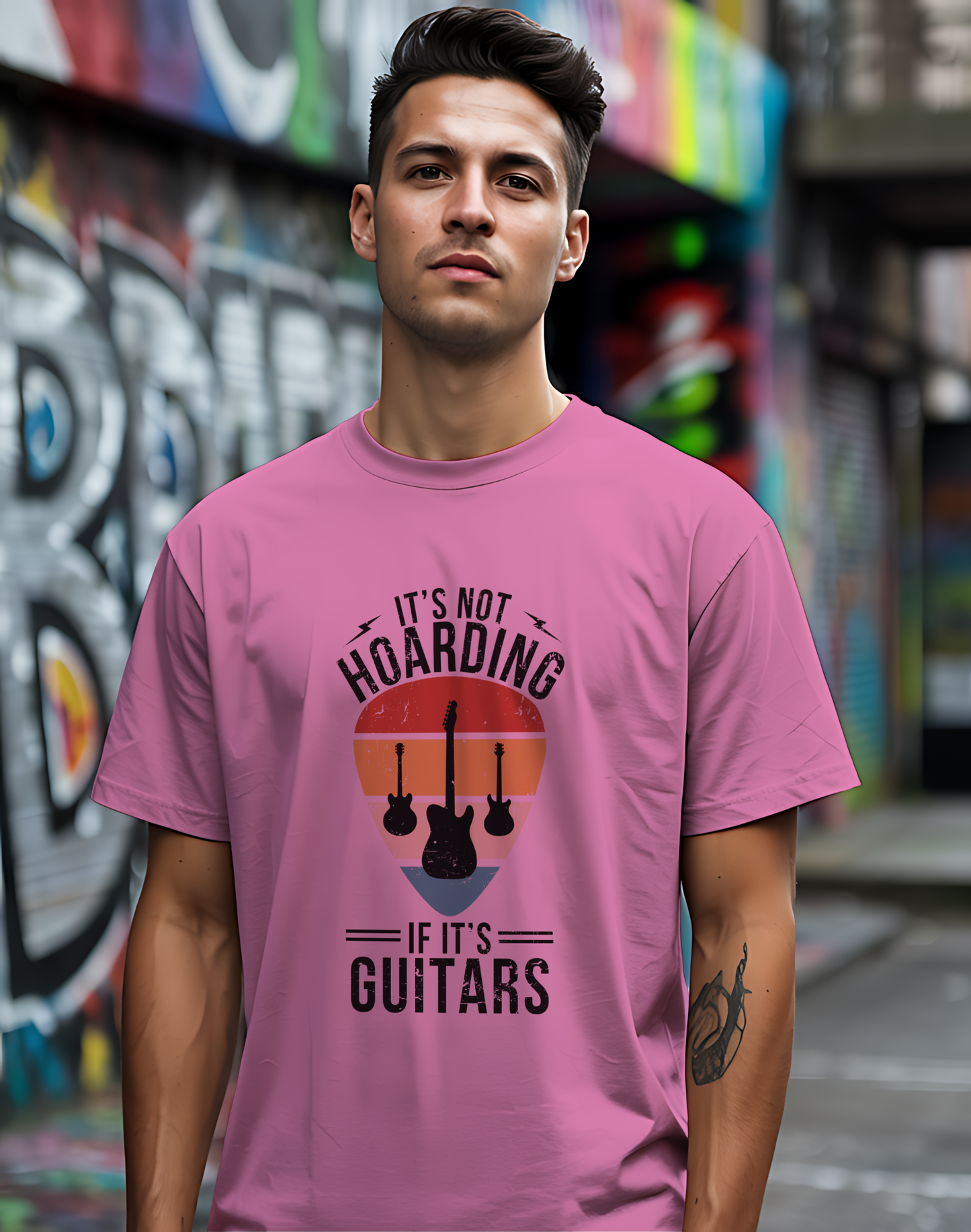 It's Not Hoarding If It's Guitars Tee - Retro Guitar Pick Design 🎸 Funny Musician Shirt