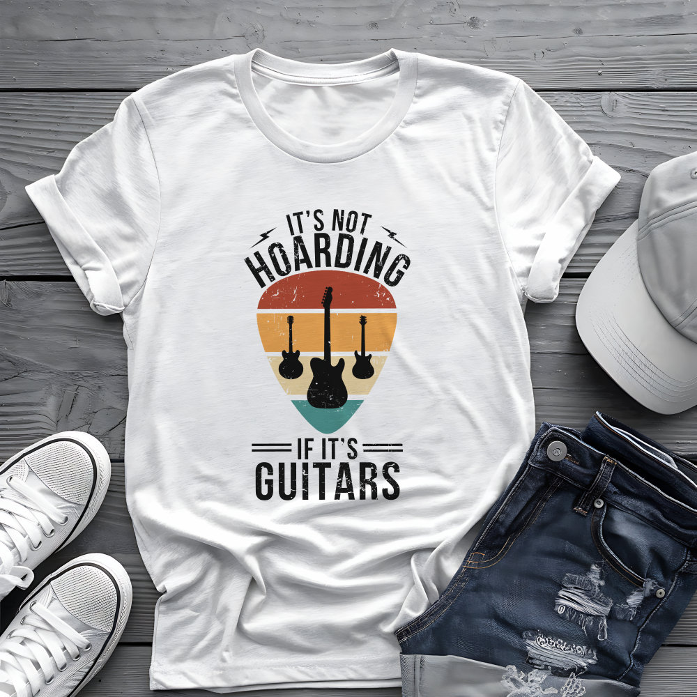 It's Not Hoarding If It's Guitars Tee - Retro Guitar Pick Design 🎸 Funny Musician Shirt
