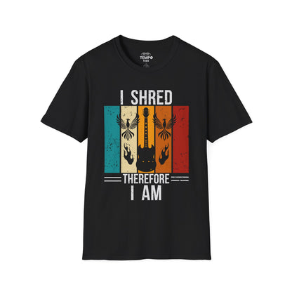 I Shred Therefore I Am T-Shirt 🎸 Retro Guitar Philosophy Shirt