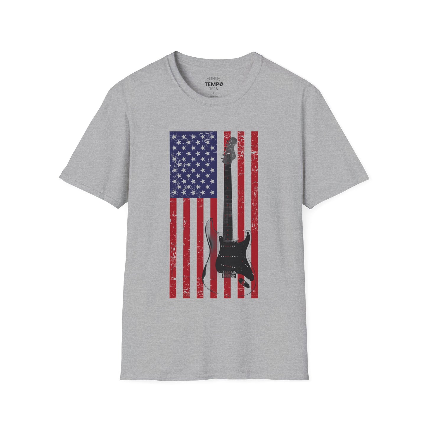 American Flag Guitar Tee 🎸 Patriotic Music Shirt - USA Guitarist Gift