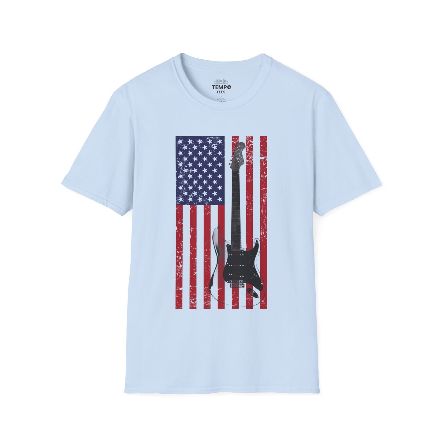 American Flag Guitar Tee 🎸 Patriotic Music Shirt - USA Guitarist Gift