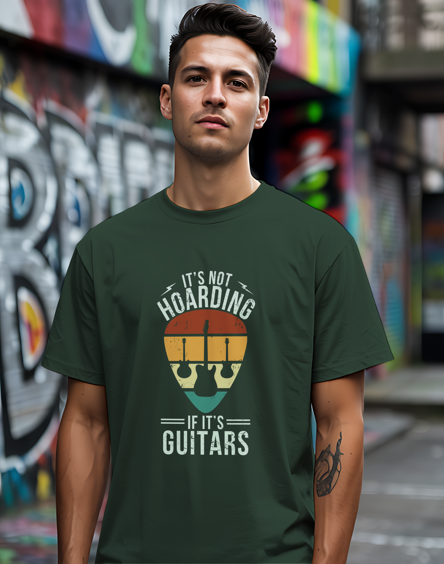 It's Not Hoarding If It's Guitars Tee - Retro Guitar Pick Design 🎸 Funny Musician Shirt