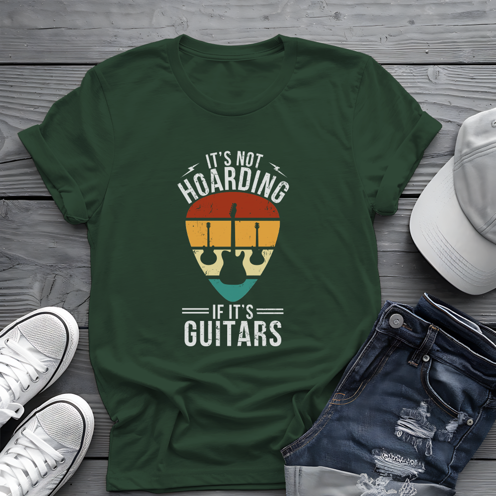 It's Not Hoarding If It's Guitars Tee - Retro Guitar Pick Design 🎸 Funny Musician Shirt